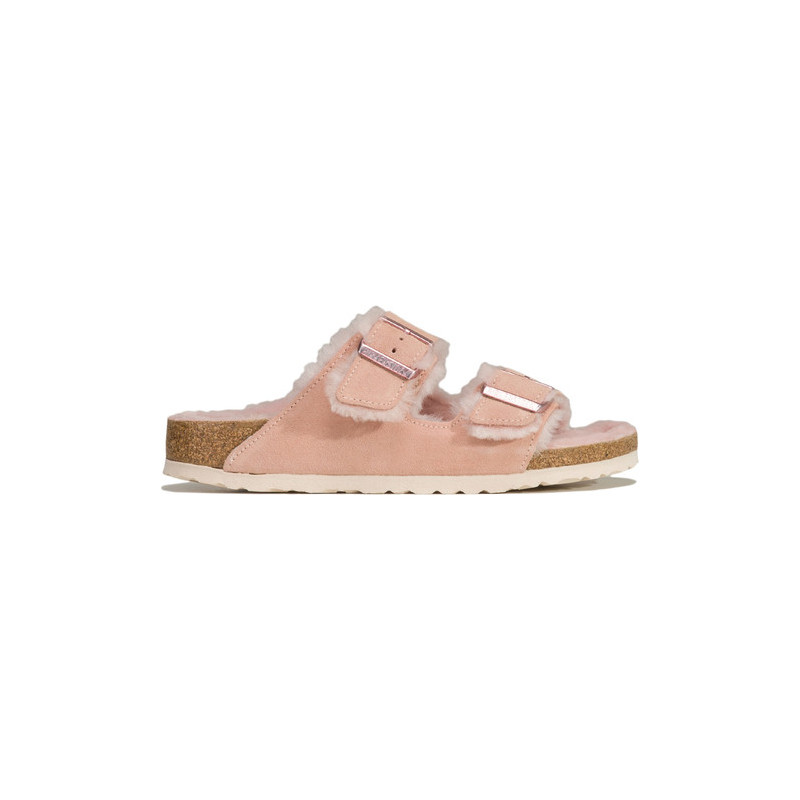 Różowe klapki Birkenstock ze skóry z płaską podeszwą