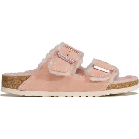 Różowe klapki Birkenstock ze skóry z płaską podeszwą