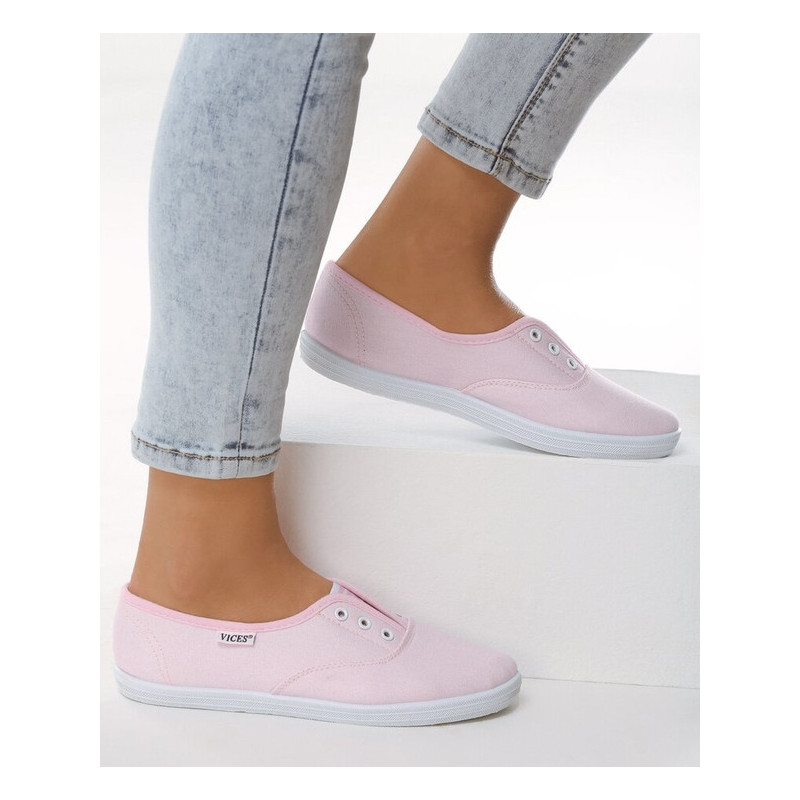Różowe trampki Edoti w młodzieżowym stylu z płaską podeszwą