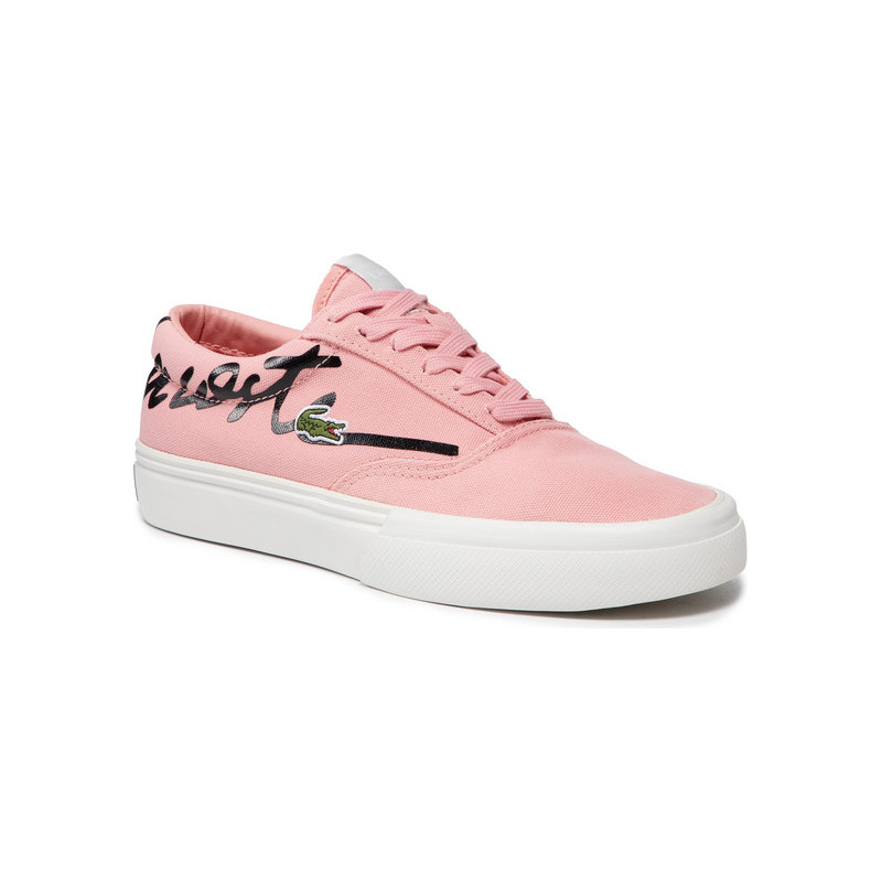 Różowe trampki Lacoste sznurowane w sportowym stylu