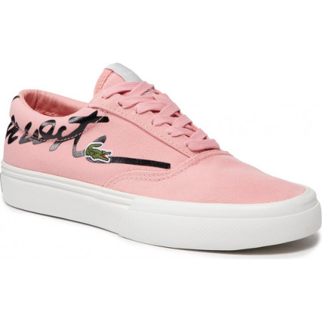 Różowe trampki Lacoste sznurowane w sportowym stylu