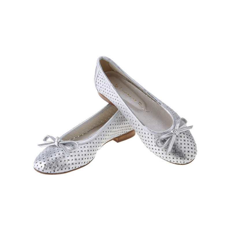 Srebrne baleriny Lafemmeshoes ze skóry