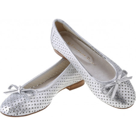 Srebrne baleriny Lafemmeshoes ze skóry
