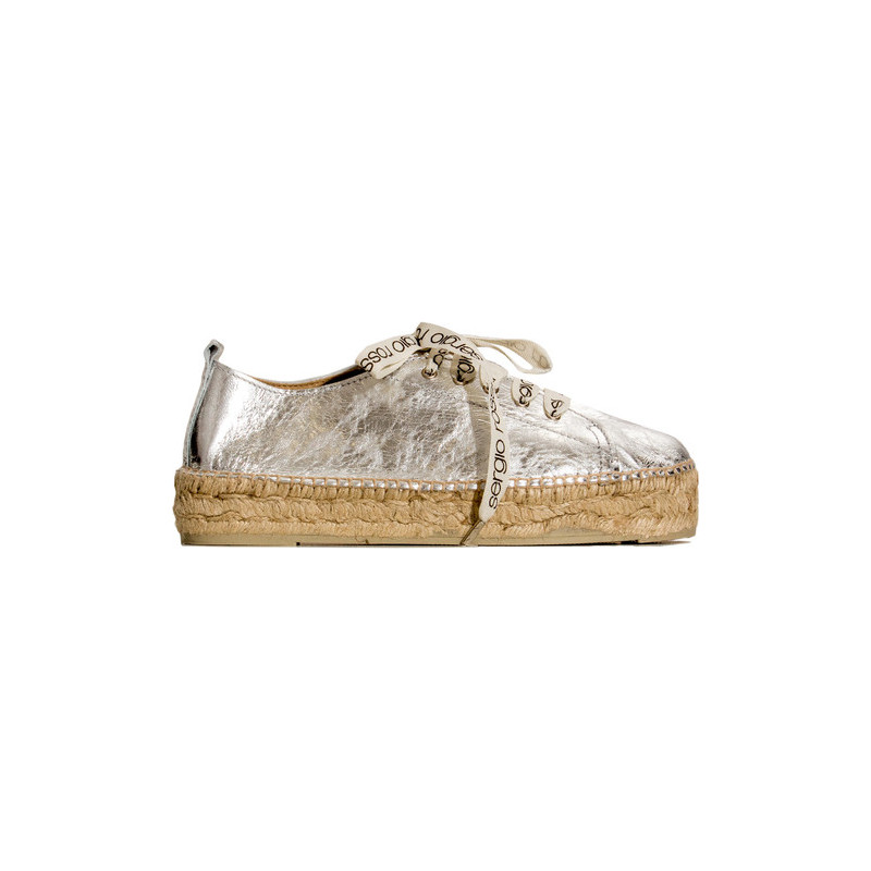 Srebrne espadryle Manebi w stylu boho z tkaniny