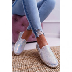 Srebrne espadryle TAGLESS z płaską podeszwą w stylu casual z tkaniny