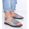 Srebrne sandały Gemre.com.pl w stylu casual z klamrami