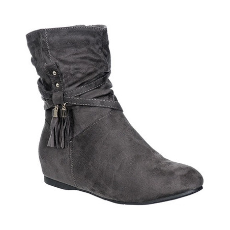 Szare botki family shoes na koturnie bez wzorów