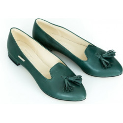 Zielone baleriny Zapato ze skóry z płaską podeszwą w stylu casual