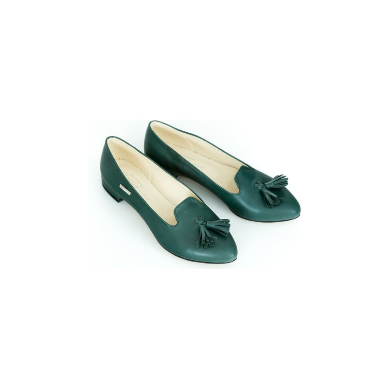 Zielone baleriny Zapato ze skóry z płaską podeszwą w stylu casual
