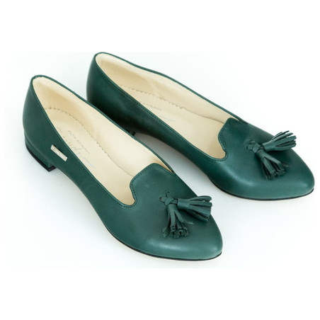 Zielone baleriny Zapato ze skóry z płaską podeszwą w stylu casual