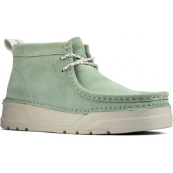 Zielone botki Clarks sznurowane z weluru