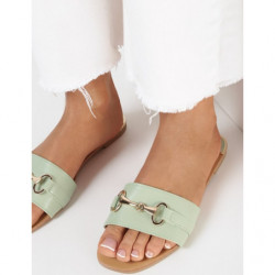 Zielone klapki born2be z płaską podeszwą w stylu casual