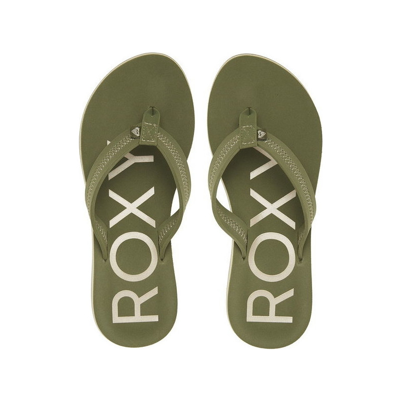 Zielone klapki Roxy z płaską podeszwą w stylu casual