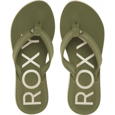 Zielone klapki Roxy z płaską podeszwą w stylu casual
