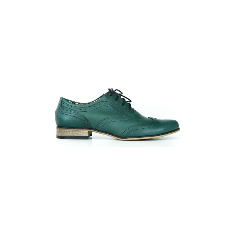 Zielone półbuty Zapato w stylu vintage z płaską podeszwą ze skóry