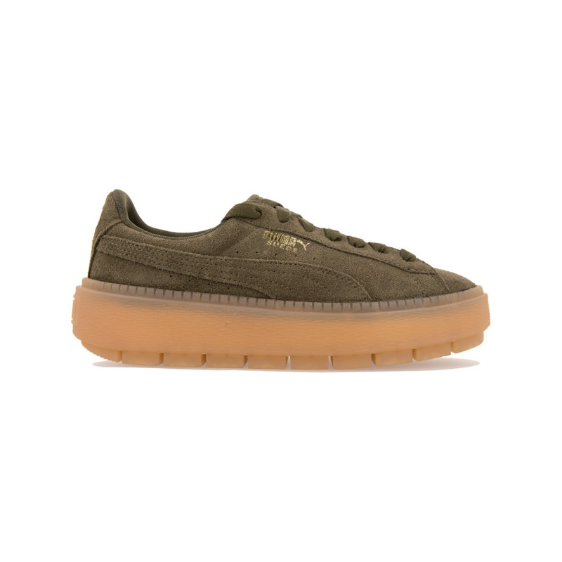 Zielone trampki Puma na platformie ze skóry suede