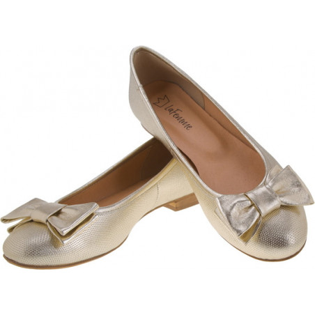 Złote baleriny Lafemmeshoes ze skóry