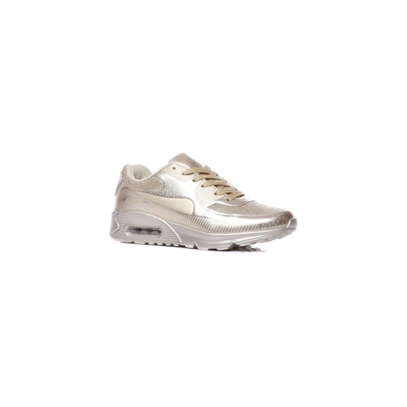 Złote buty sportowe Family Shoes w sportowym stylu z płaską podeszwą ze skóry ekologicznej