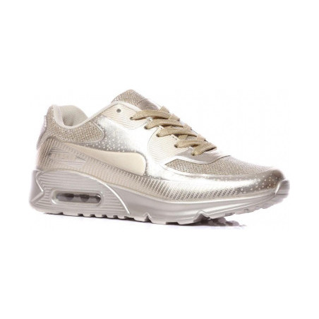 Złote buty sportowe Family Shoes w sportowym stylu z płaską podeszwą ze skóry ekologicznej