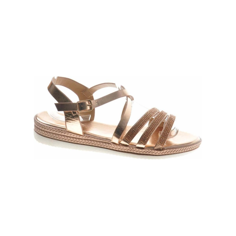 Złote espadryle Pantofelek24 w stylu casual ze skóry ekologicznej z klamrami