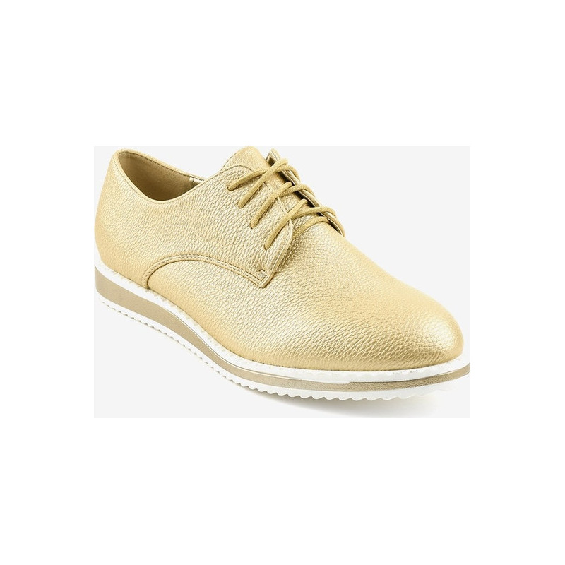 Złote półbuty Gemre.com.pl w stylu retro z płaską podeszwą