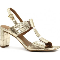 Złote sandały Neścior na obcasie z klamrami