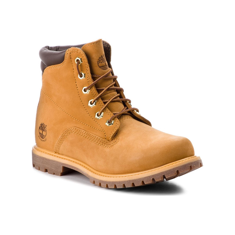 Żółte trapery damskie Timberland na słupku w sportowym stylu sznurowane