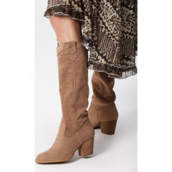 Brązowe botki born2be na obcasie w stylu boho