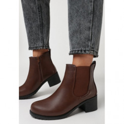 Brązowe botki born2be w stylu casual na zamek ze skóry ekologicznej