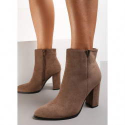 Brązowe botki Renee na zamek na obcasie ze skóry ekologicznej