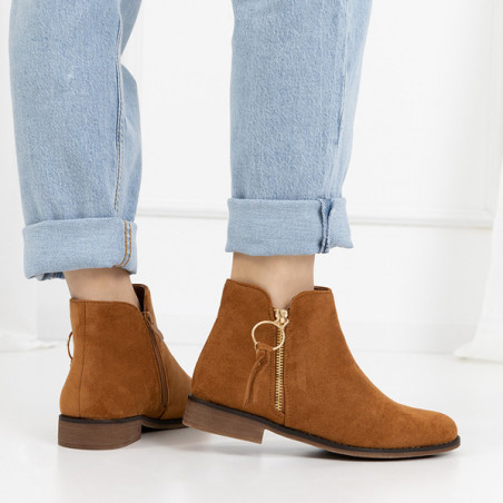 Brązowe botki Royalfashion.pl z płaską podeszwą w stylu casual