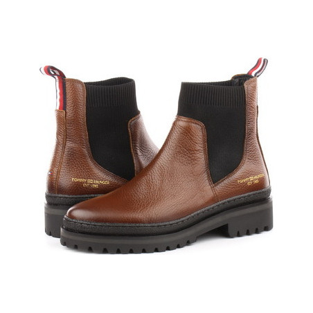 Brązowe botki Tommy Hilfiger w stylu casual na platformie