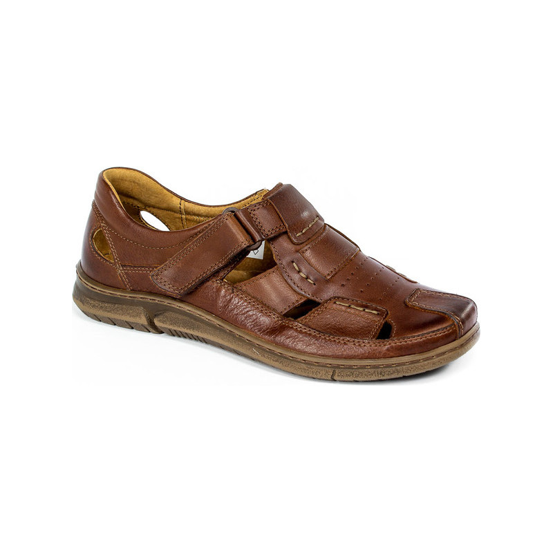 Brązowe buty letnie męskie Riko z klamrami