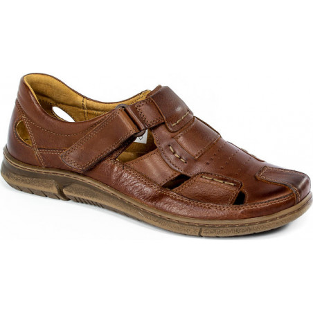 Brązowe buty letnie męskie Riko z klamrami