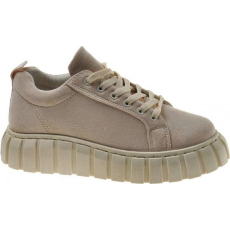 Brązowe buty sportowe producent niezdefiniowany na platformie w militarnym stylu