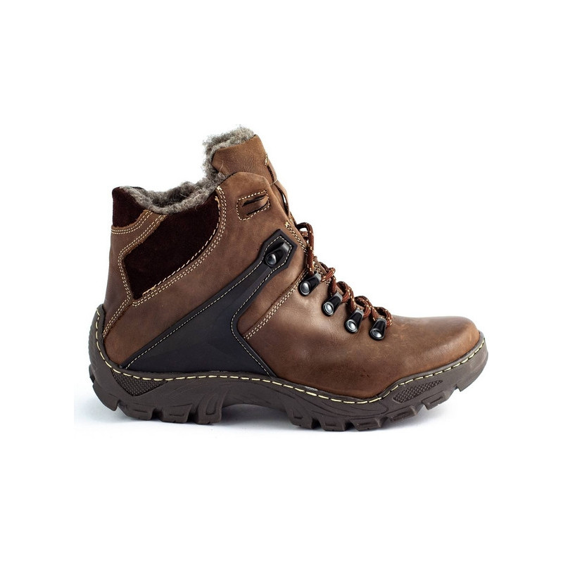Brązowe buty zimowe Buty Olivier sznurowane ze skóry