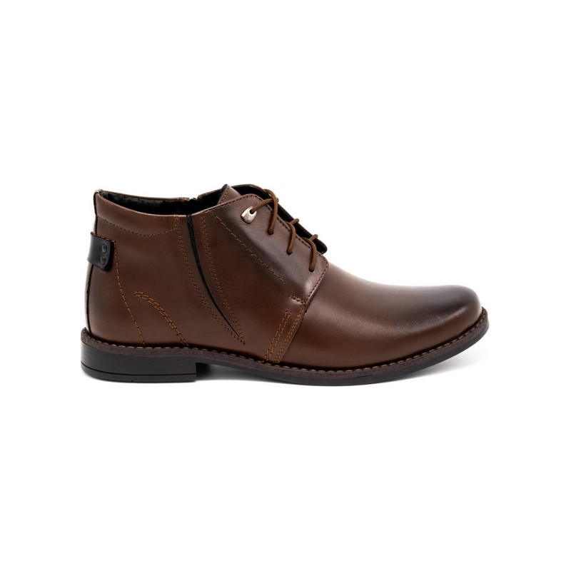 Brązowe buty zimowe Buty Olivier ze skóry sznurowane