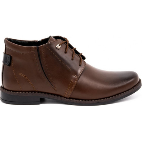 Brązowe buty zimowe Buty Olivier ze skóry sznurowane