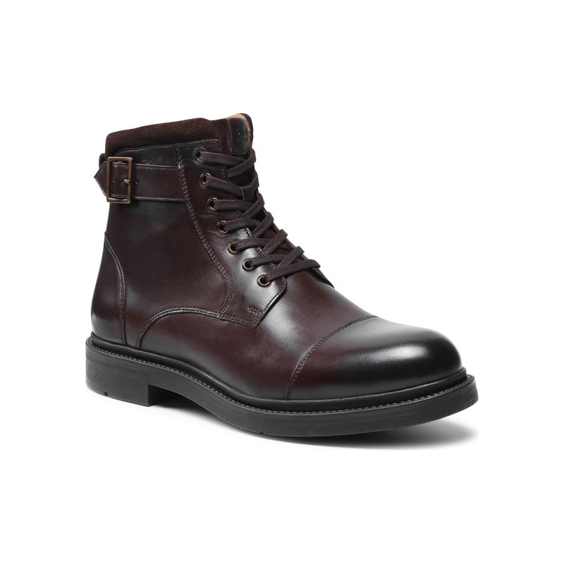 Brązowe buty zimowe Gino Rossi ze skóry sznurowane w stylu casual