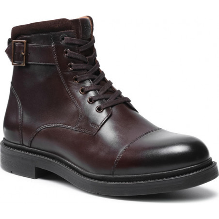Brązowe buty zimowe Gino Rossi ze skóry sznurowane w stylu casual