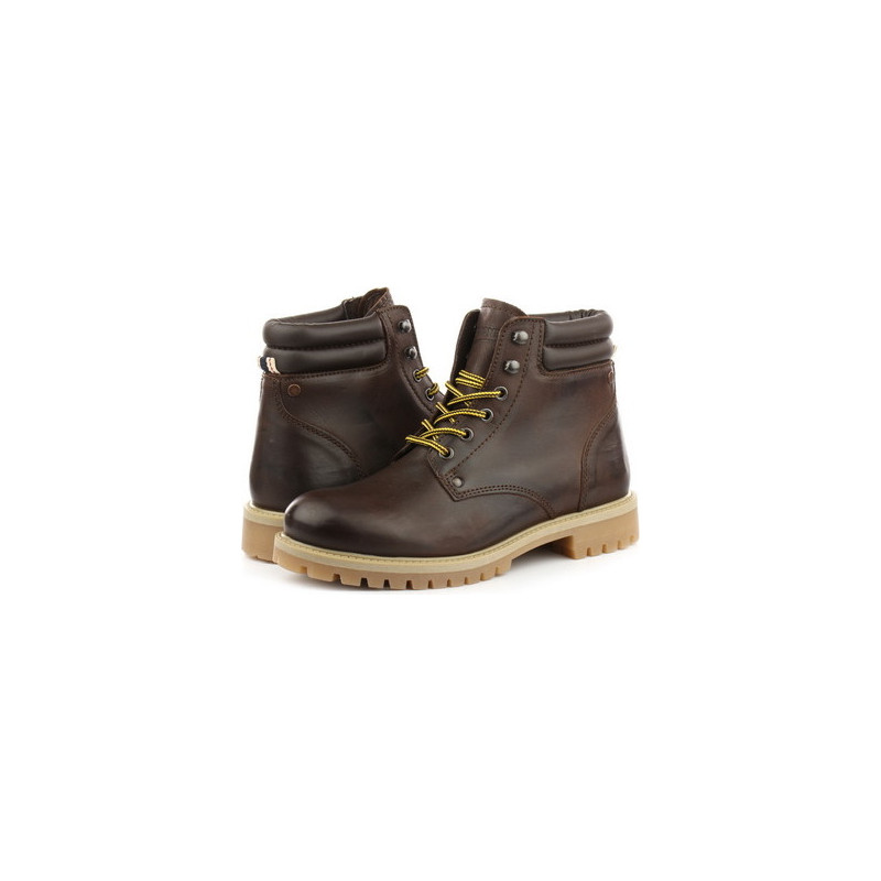 Brązowe buty zimowe Jack & Jones w stylu casual sznurowane