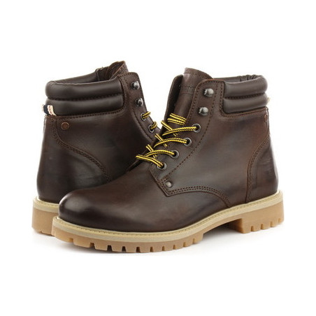 Brązowe buty zimowe Jack & Jones w stylu casual sznurowane