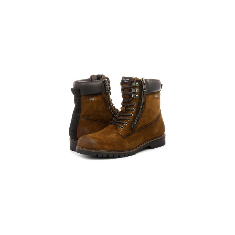 Brązowe buty zimowe Pepe Jeans sznurowane