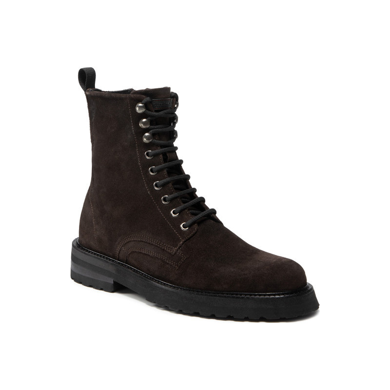 Brązowe buty zimowe Strellson z zamszu sznurowane w stylu casual