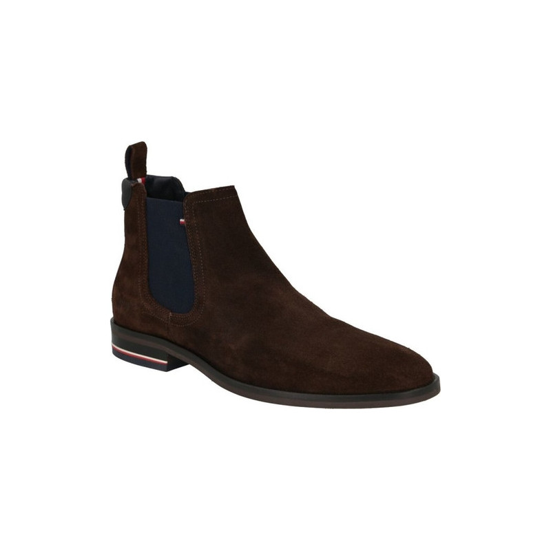 Brązowe buty zimowe Tommy Hilfiger ze skóry