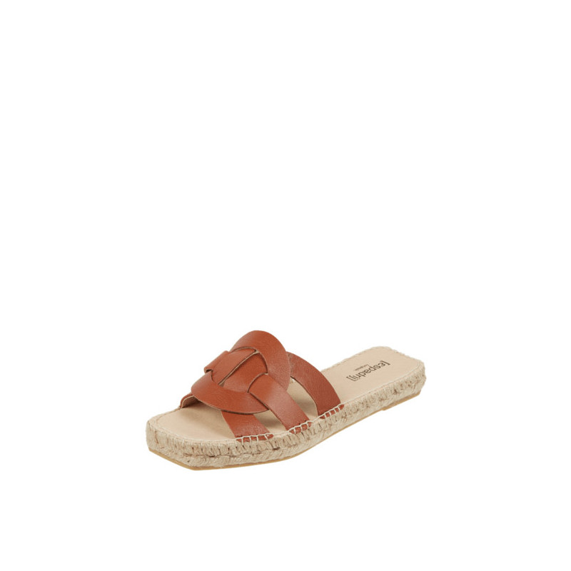 Brązowe espadryle Espadrij w stylu casual z płaską podeszwą ze skóry