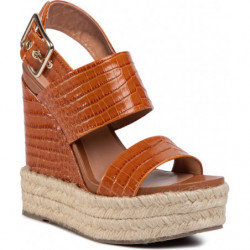Brązowe espadryle Twinset z tkaniny na koturnie