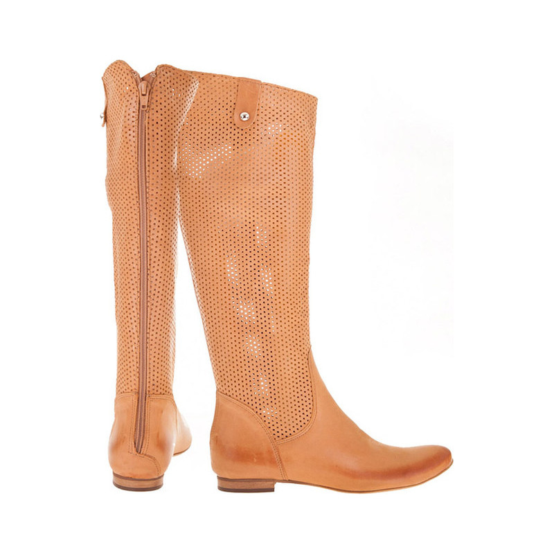 Brązowe kozaki Lafemmeshoes na obcasie ze skóry