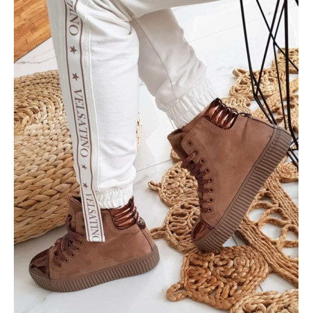 Brązowe trampki Pantofelek24 sznurowane wysokie ze skóry ekologicznej