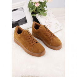 Brązowe trampki Yourshoes niskie ze skóry